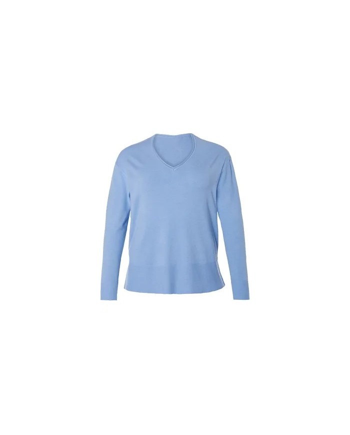 Pull bleu pour femme, coupe ajustée, doux et élégant. Parfait pour un look casual ou chic.