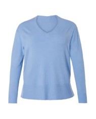 Pull bleu pour femme, coupe ajustée, doux et élégant. Parfait pour un look casual ou chic.